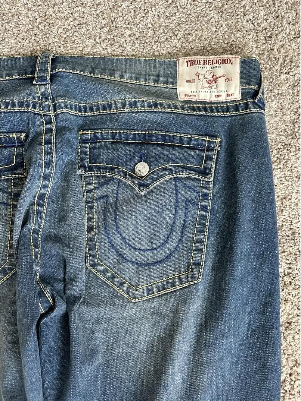 True Religion Ricky Big T Flap Medium Wash Relaxed Straight Jeans Men’s Size 46